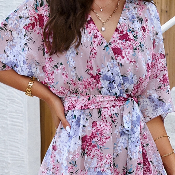 Pink Printed Half Slit Dress - Picture 2 of 11